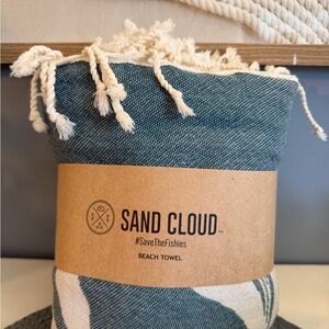 Sand Cloud Blue & Cream Beach Towel - Striped Fringe Design